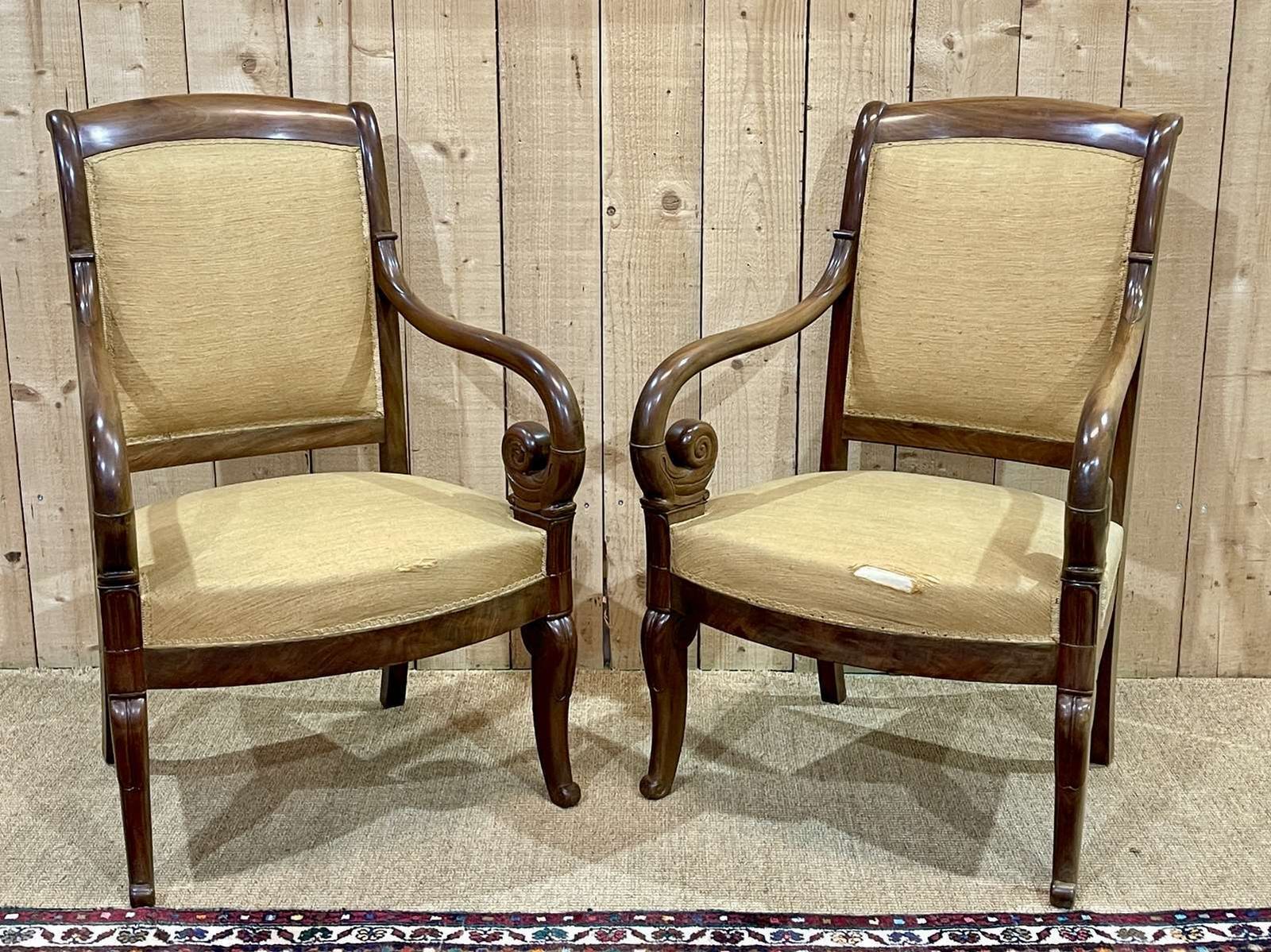 Pair Of Restoration Armchairs In Mahogany From The End Of The 19th Century photo for sale
