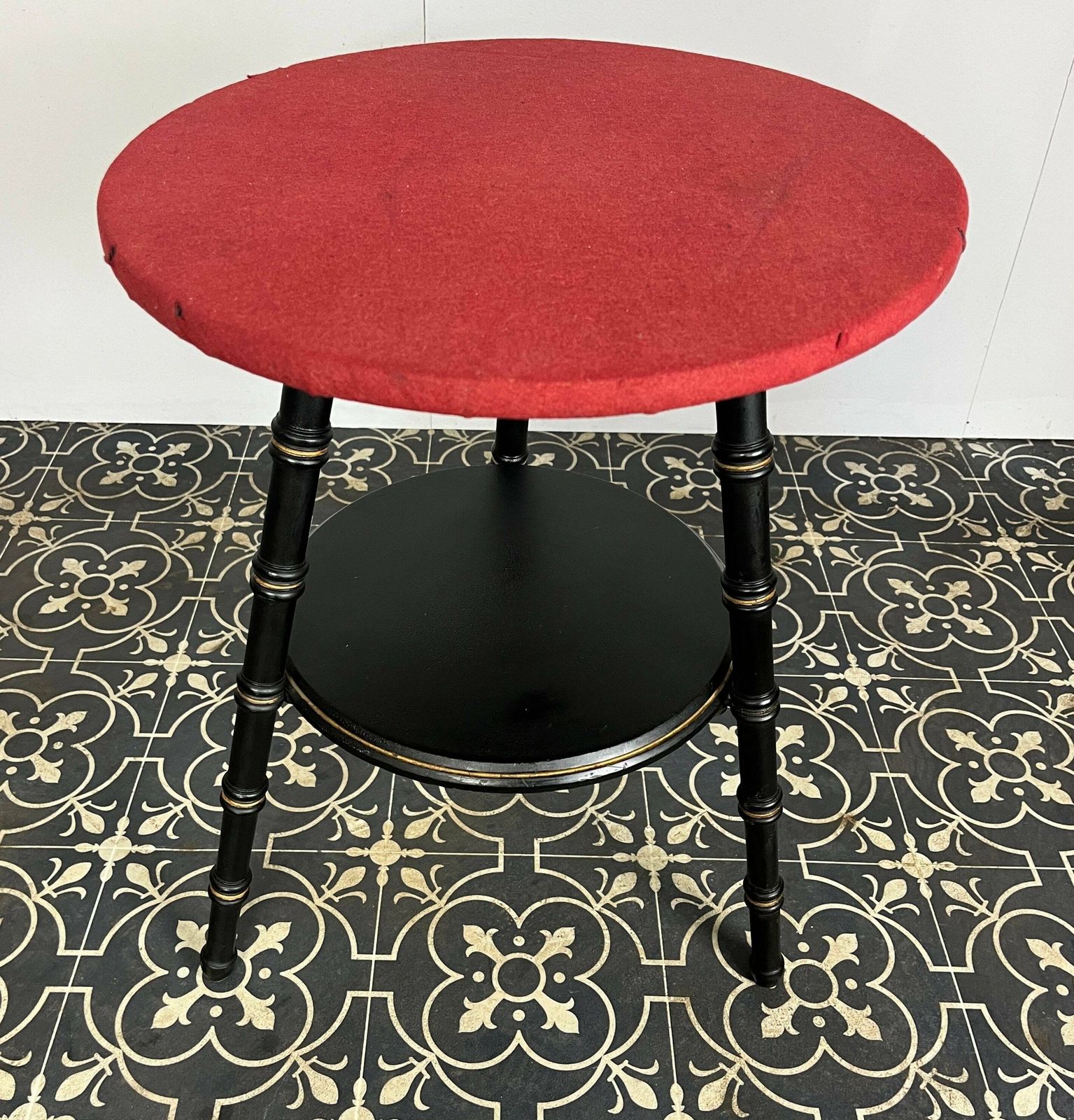 Early 20th Century Stylish Ebonised Coffee Or Side Table, Period Faux Bamboo, Antique Furniture, Red Baize, Gold Detail, Interior Design photo furniture