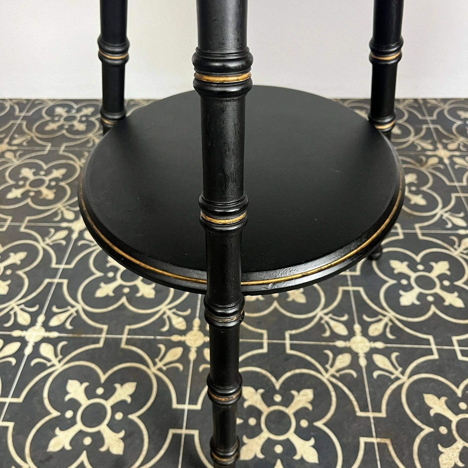 photo furniture Early 20th Century Stylish Ebonised Coffee Or Side Table, Period Faux Bamboo, Antique Furniture, Red Baize, Gold Detail, Interior Design