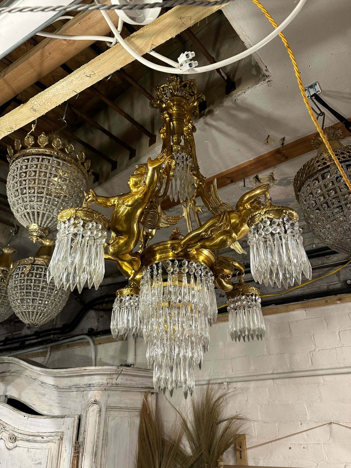 Solid Bronze, French 3 Tier Cherub Chandelier, With Crystal