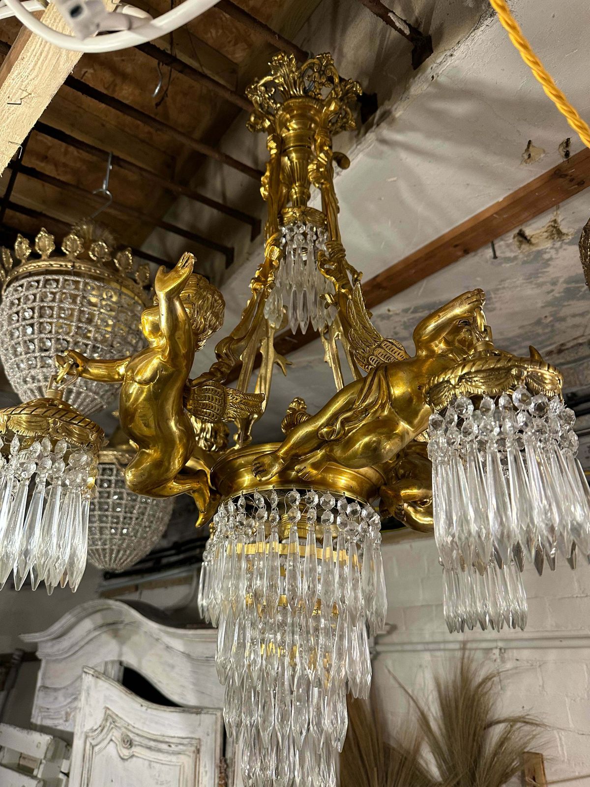 photo for sale Solid Bronze, French 3 Tier Cherub Chandelier, With Crystal