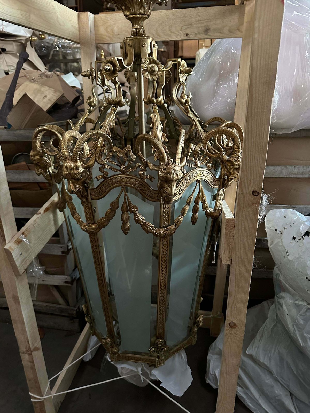 Extremely Rare, Bronze Antique Lanterns With Gargoyle Decorations And Etched Glass (Pair Available) photo Lighting