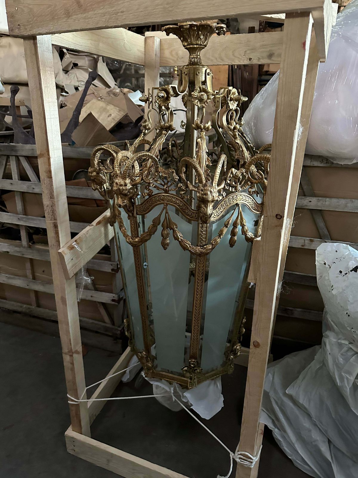 Extremely Rare, Bronze Antique Lanterns With Gargoyle Decorations And Etched Glass (Pair Available) photo 6995.0