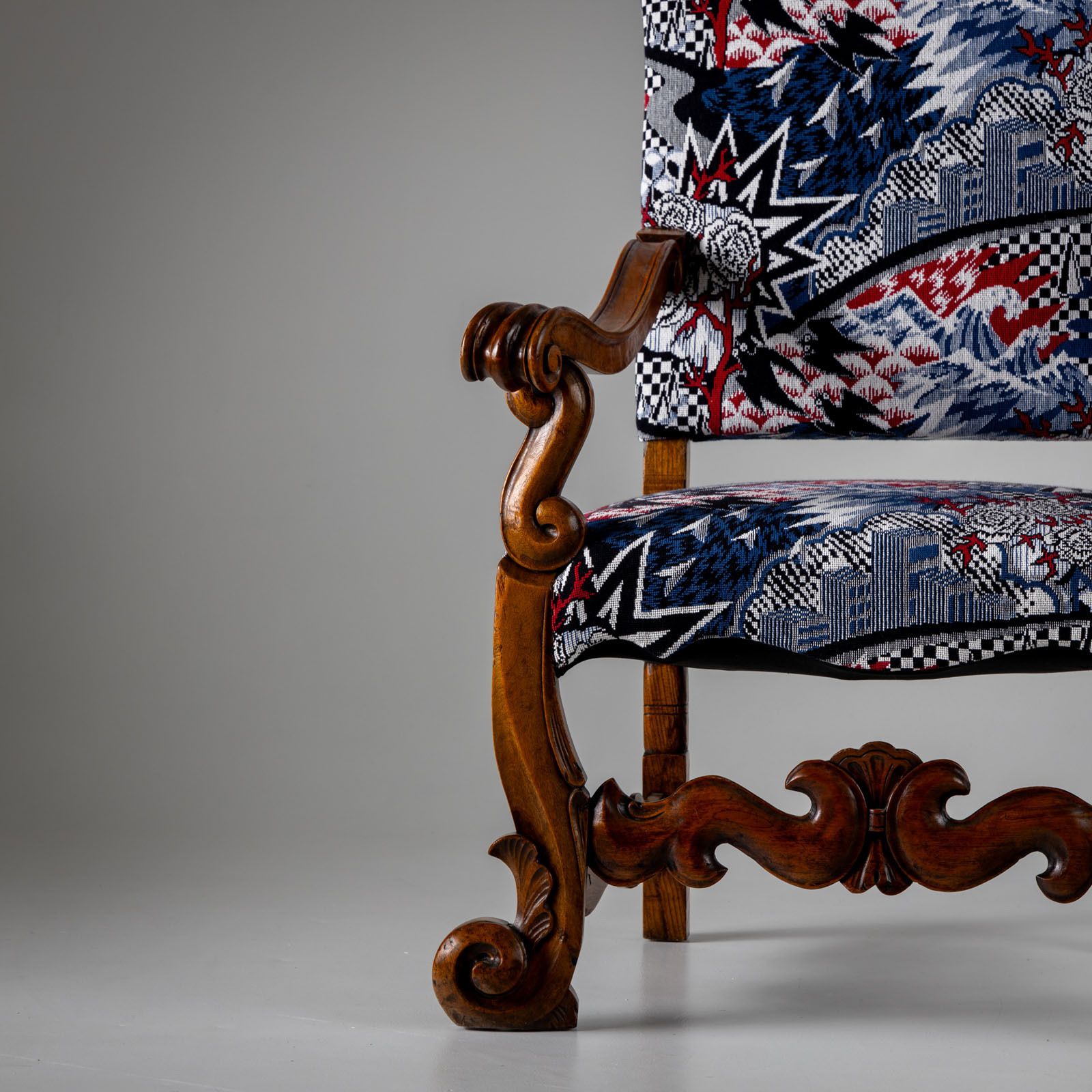 Baroque Style Armchair With Modern Upholstery, Italy, Mid 18th Century photo vinterior