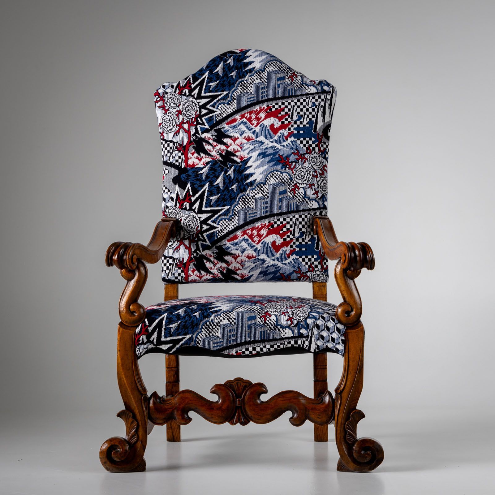 Barokke Fauteuil Met Moderne Bekleding, Italië, Midden 18e Eeuw