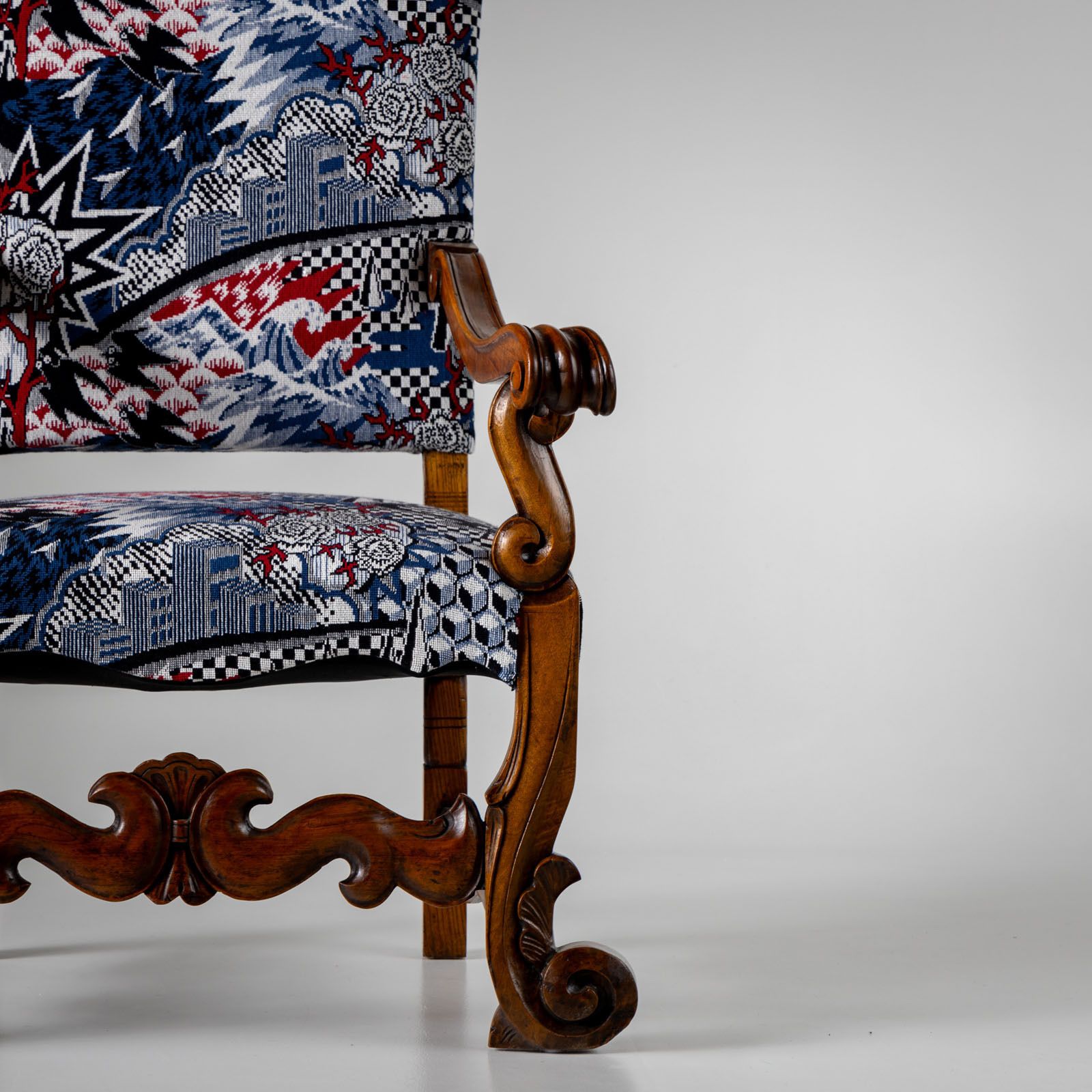 Baroque Style Armchair With Modern Upholstery, Italy, Mid 18th Century photo for sale