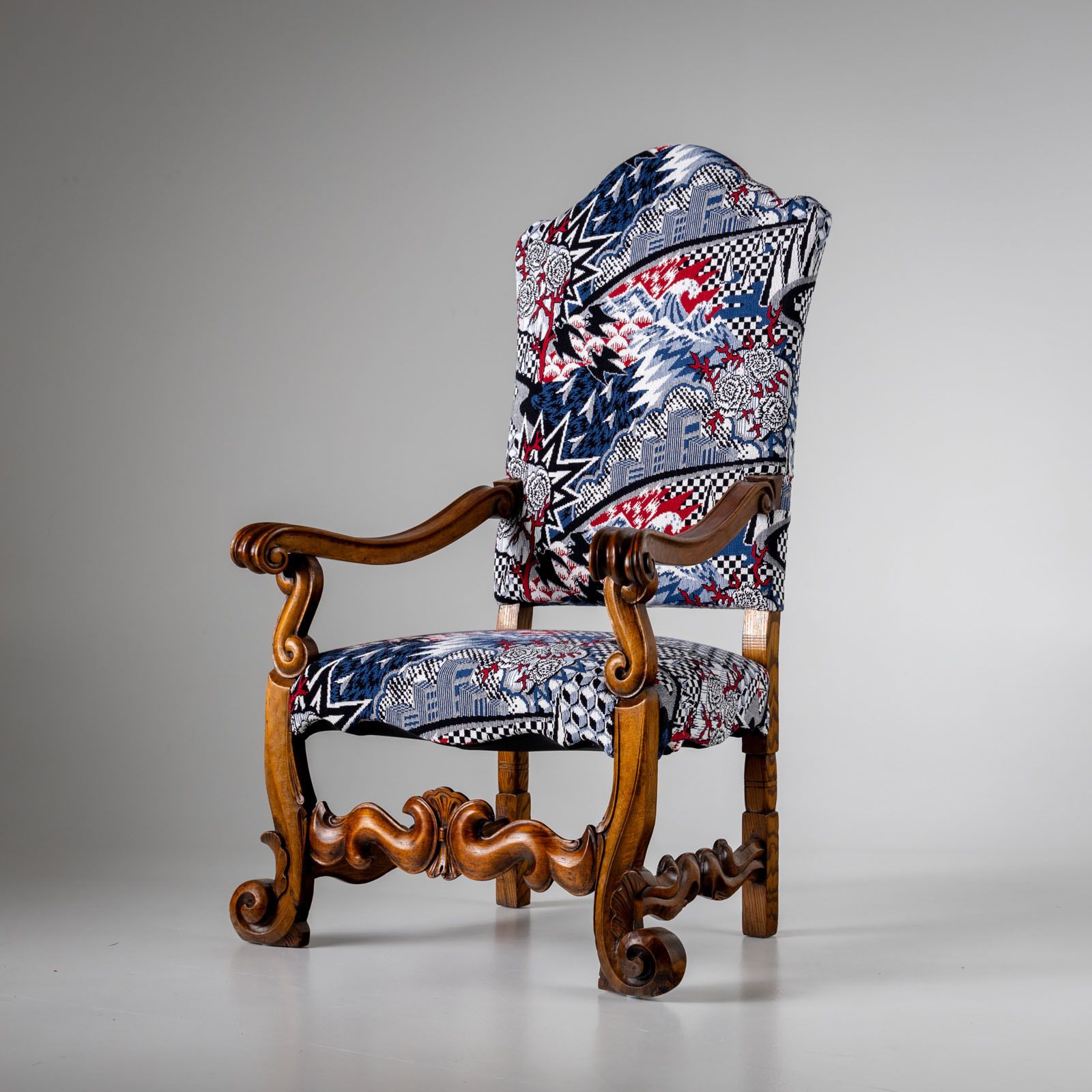 Baroque Style Armchair With Modern Upholstery, Italy, Mid 18th Century photo Furniture