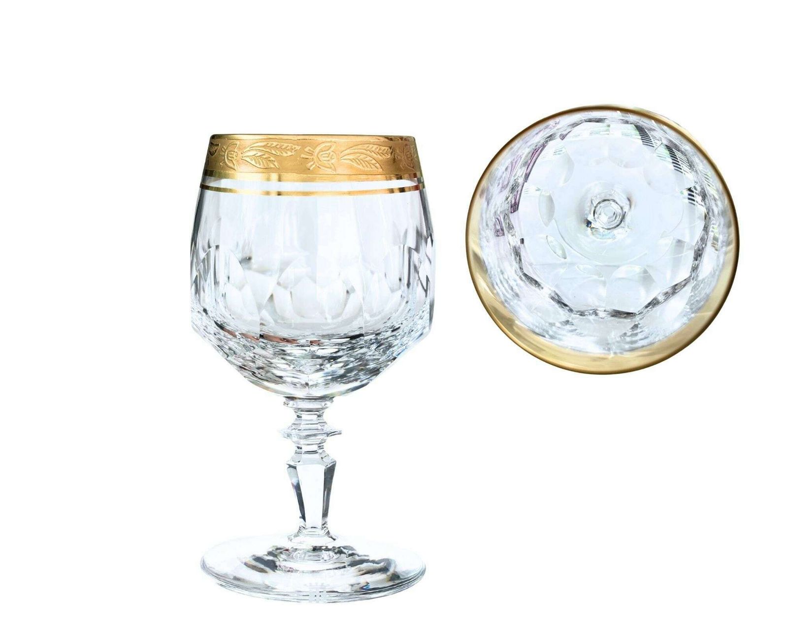 Crystal Cognac Glasses Gold | 2pcs | Balloon | Theresienthal Ca 1950s photo for sale