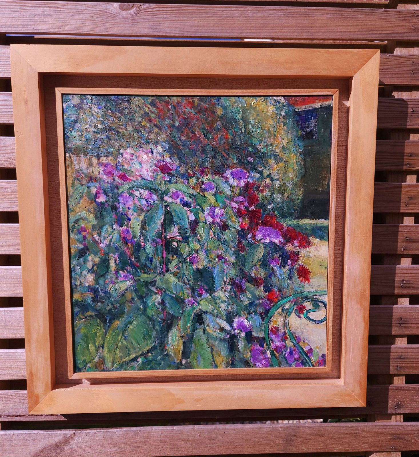 Framed Oil On Board Of Colourful Summer Garden By Suffolk Artist John Sergeant