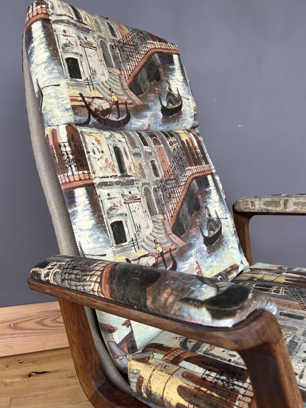 Vintage German Sedus Swivel Office Chair – Reupholstered In Zoffany Venice Scene Fabric photo vintage