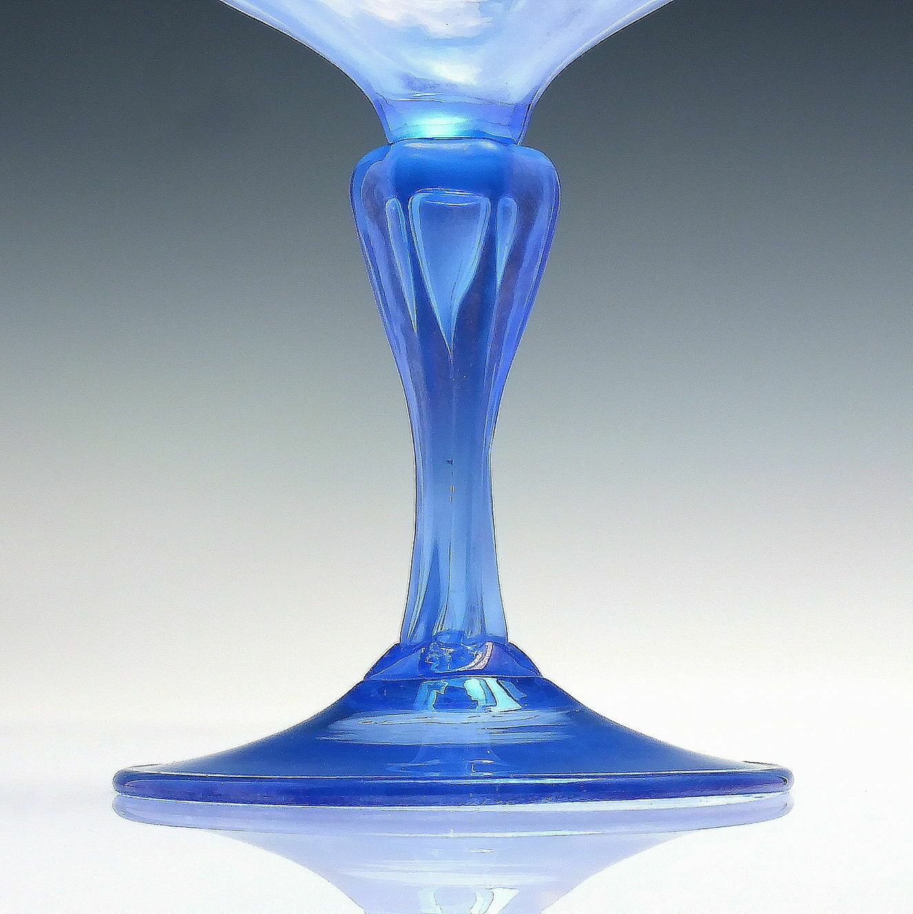 Four Murano Revival Blue Iridescent Wine Glass Goblets C1930 photo 240.0
