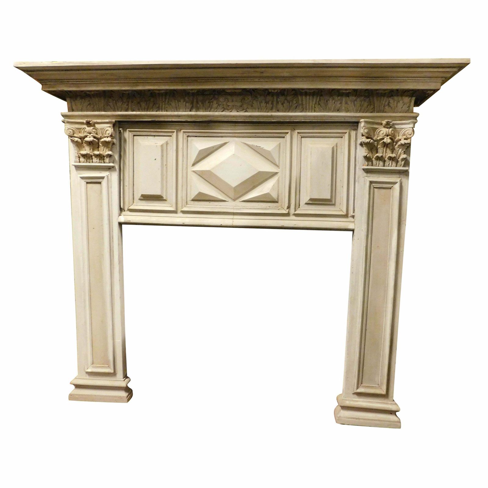 Fireplace In Gray Lacquered Wood With Sculpted Panels, Italy