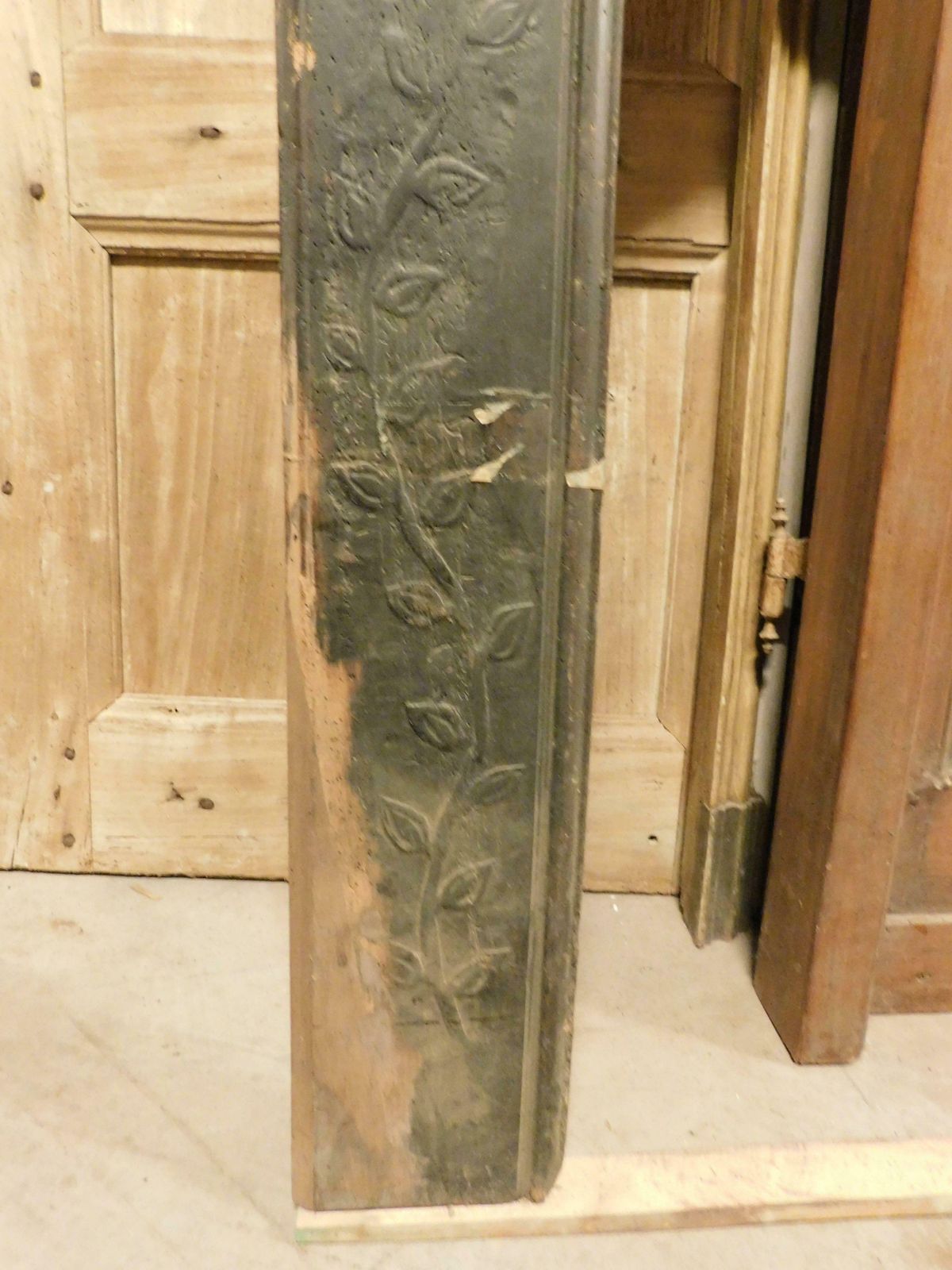 Fireplace Mantle In Black Lacquered Solid Wood With Floral Carvings, Italy photo vintage