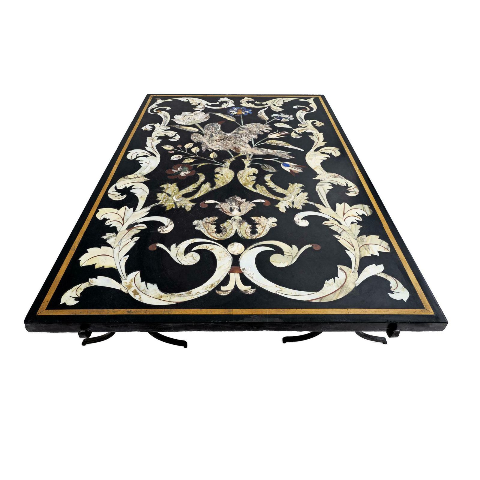 20th Century Italian Handmade Wrought Iron Coffee Table Frame Inlaid Marble Top photo for sale