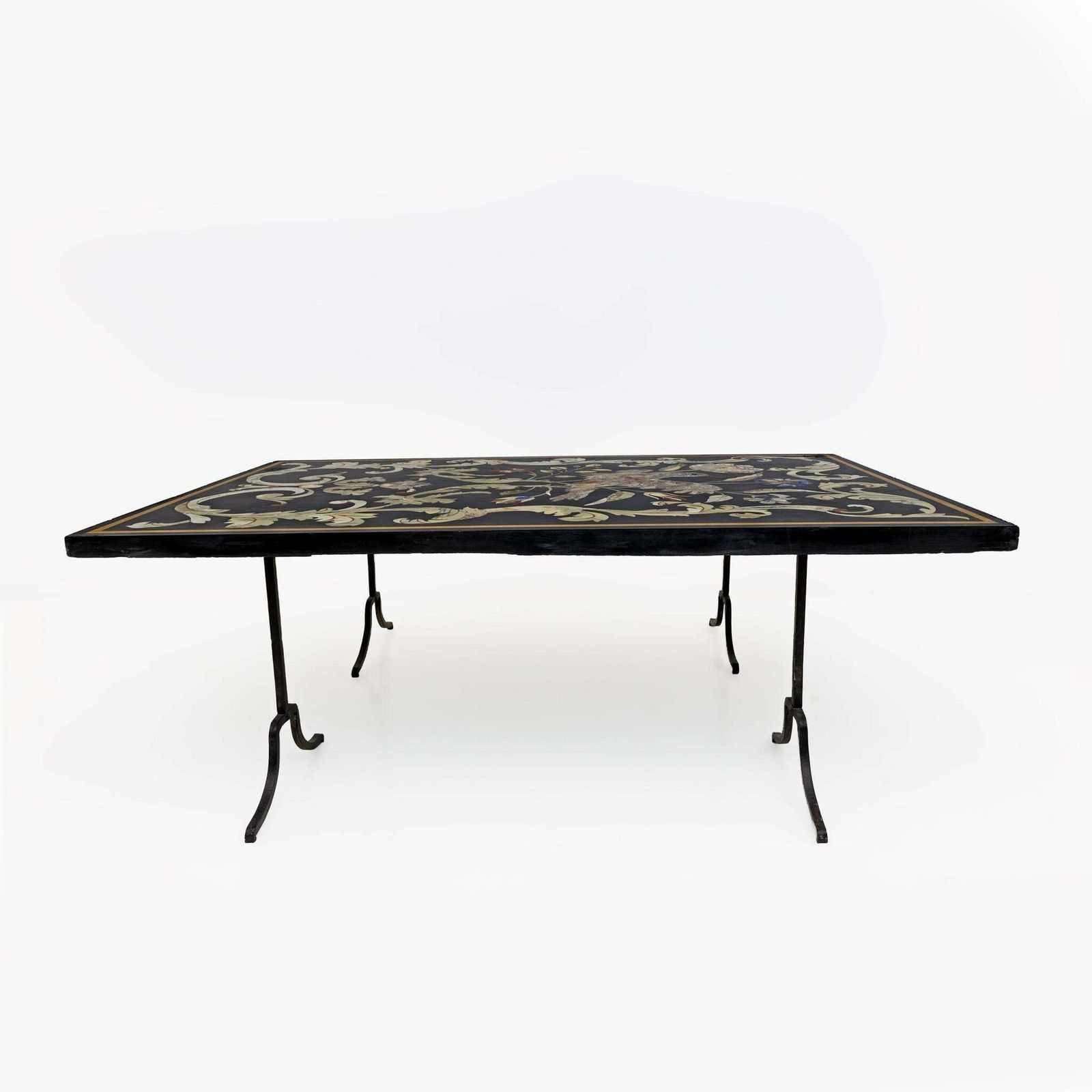 20th Century Italian Handmade Wrought Iron Coffee Table Frame Inlaid Marble Top photo buy