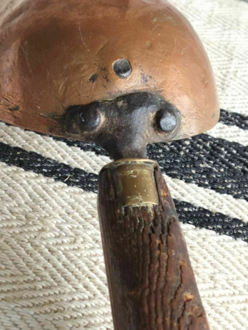 Antique French Copper Scoop With Wooden Handle photo Home Fixtures