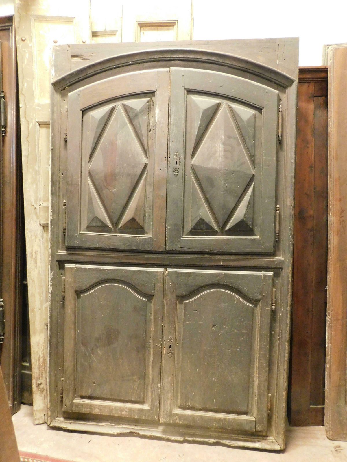 Placard, Wall Cabinet, Carved In Chestnut With Diamond Point Panels, Italy photo furniture
