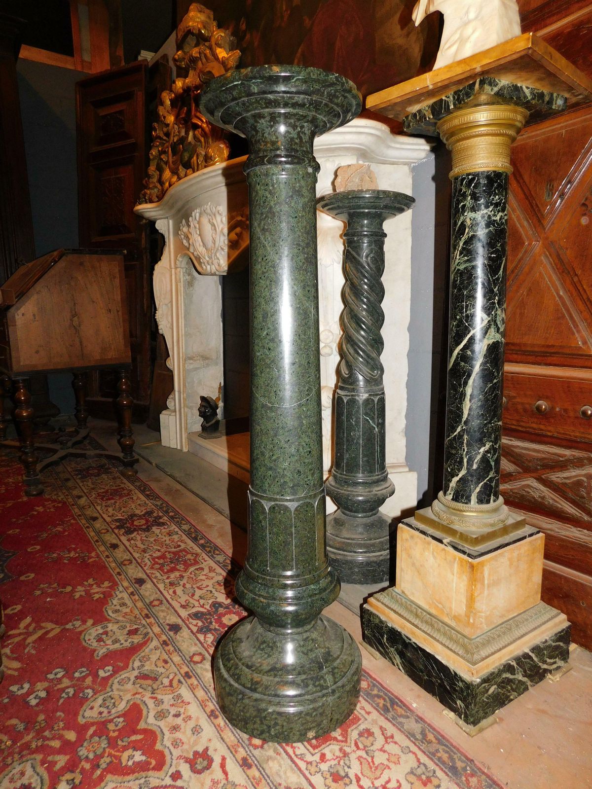 Column, Statue Holder, Carved In Verde Alpi Marble, Italy photo for sale
