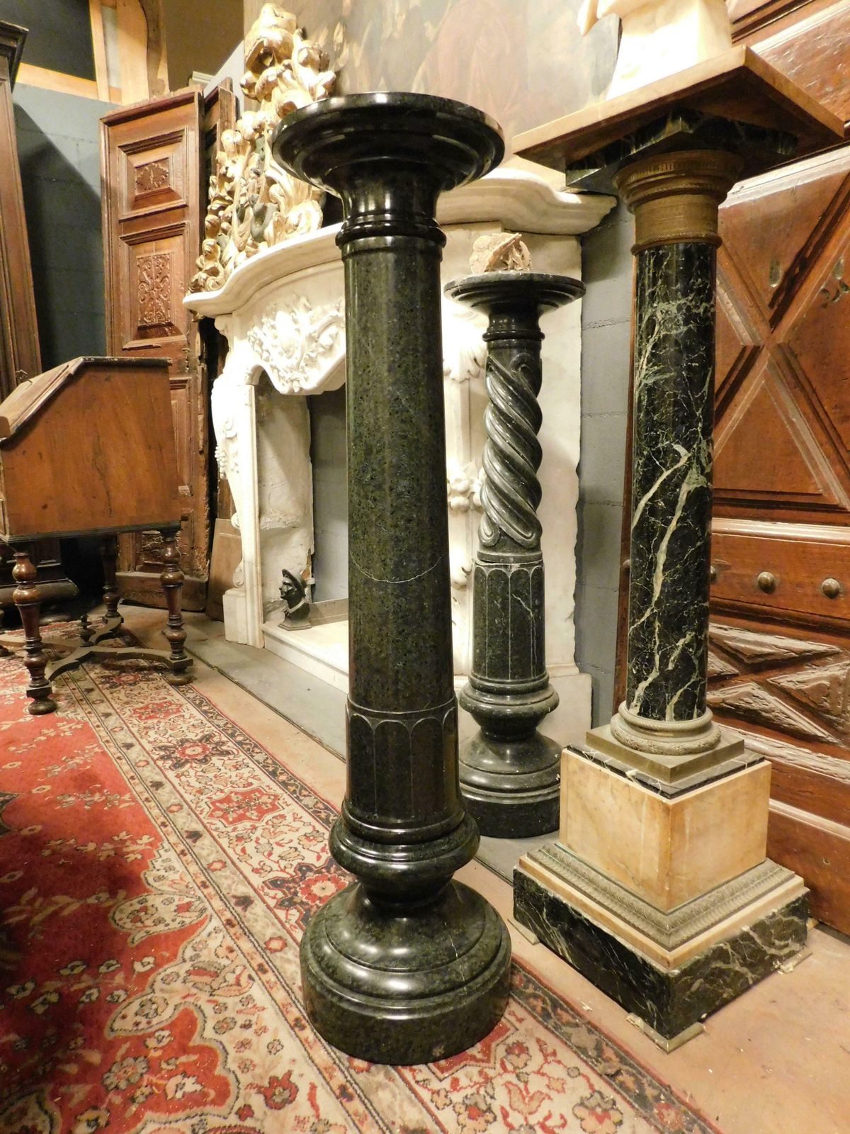 Column, Statue Holder, Carved In Verde Alpi Marble, Italy photo Home Decor