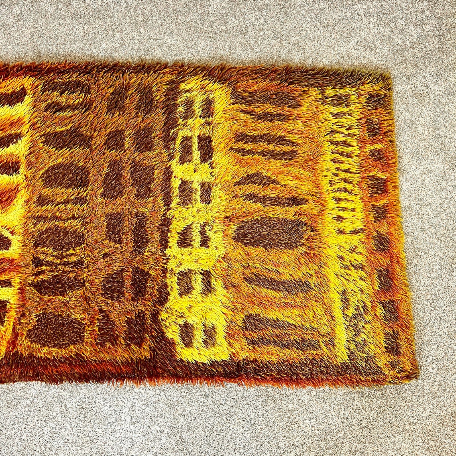Mid Century Orange Brown Rug Rya, Vintage 70s Round Shag Style Rug, Retro 5ft X 3ft photo 320.0