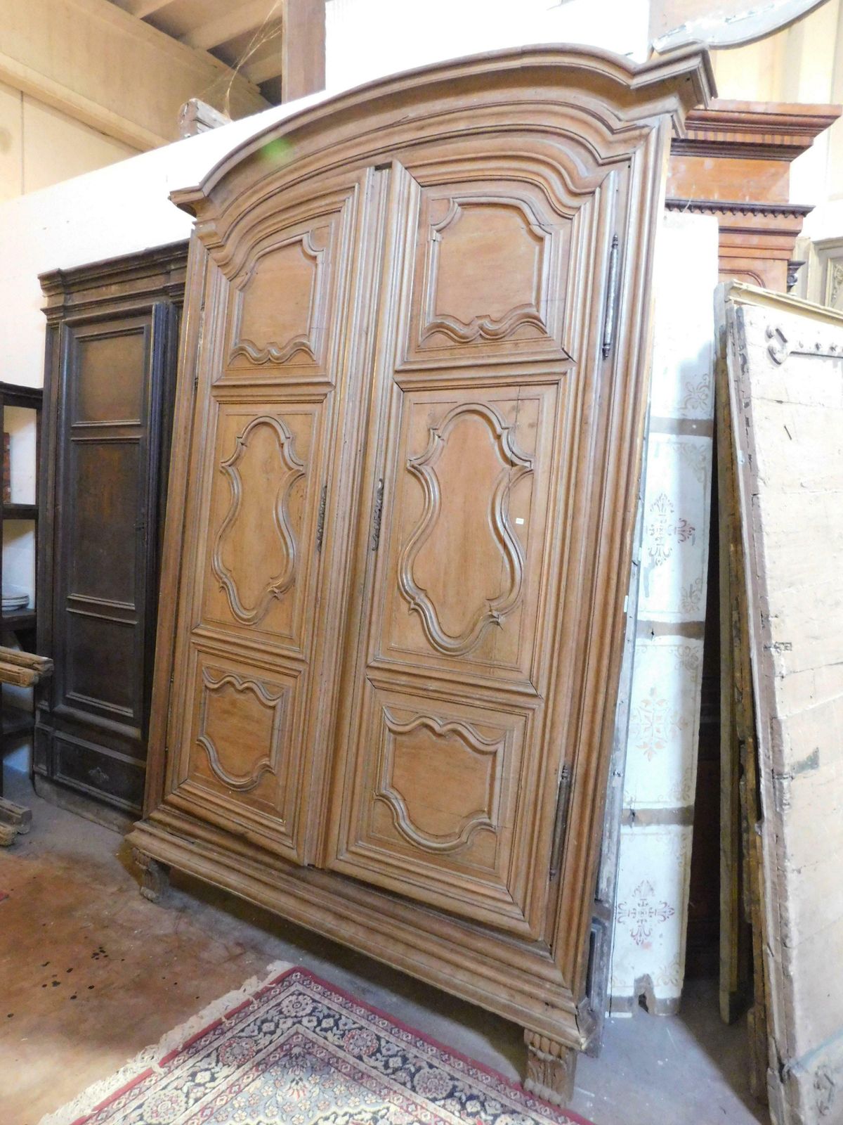 photo furniture Placard, Wall Cabinet In Carved Oak Wood With Wavy Panels, France