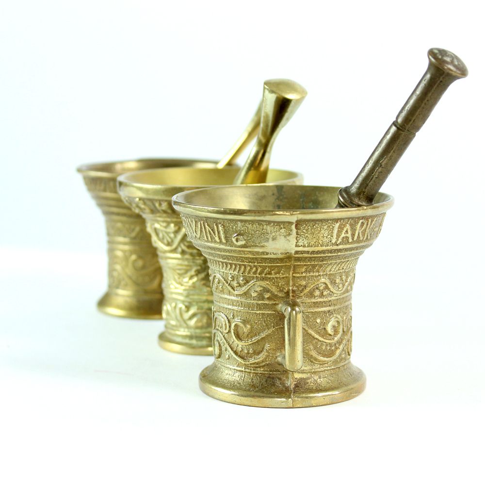 Set Of 3 Vintage Brass Pestle & Mortars, Czechoslovakia Circa 1940s photo furniture