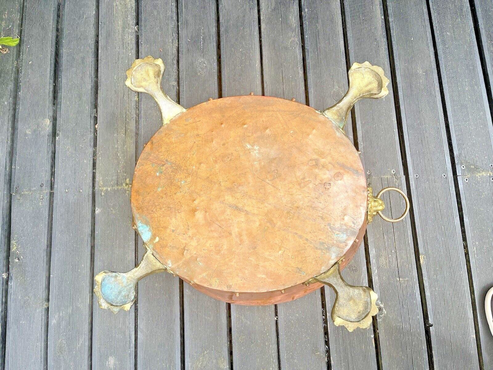 Home Decor Large Antique Copper & Brass Lions Head Paw Feet Riveted Log Coal Bucket Planter photo