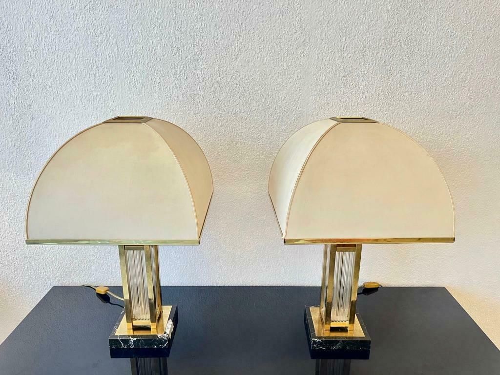 Pair Of Marble, Glass & Brass Table Lamps By Romeo Rega, Italy Ca. 1970s photo buy