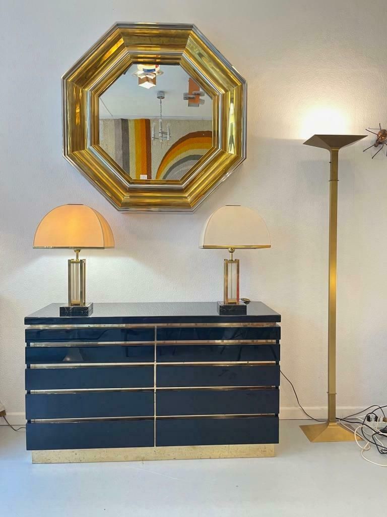 2415.0 Pair Of Marble, Glass & Brass Table Lamps By Romeo Rega, Italy Ca. 1970s photo
