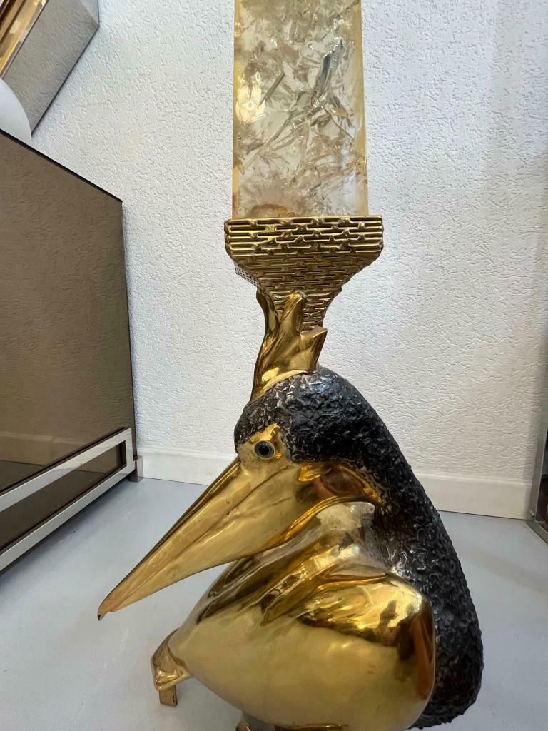 Jacques Duval Brasseur Signed Brass Pelican Obelisk Planter, France, Ca. 1970s photo 4486.0