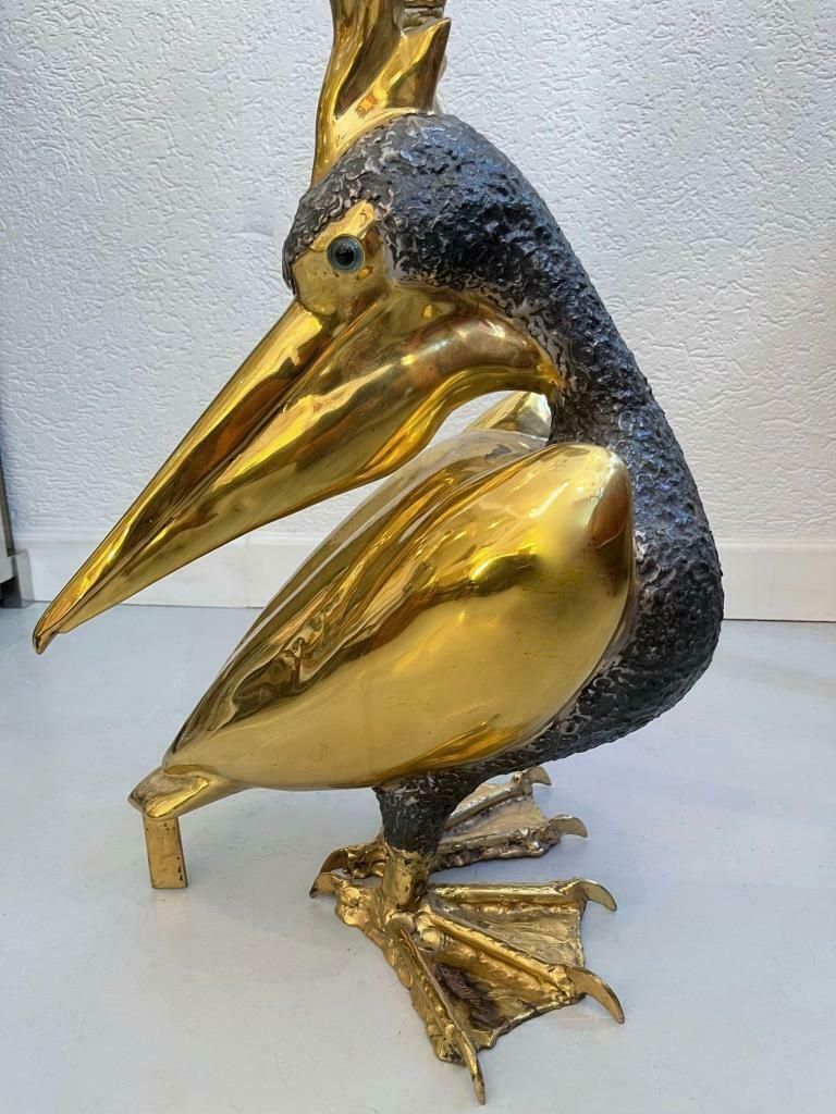 photo for sale Jacques Duval Brasseur Signed Brass Pelican Obelisk Planter, France, Ca. 1970s