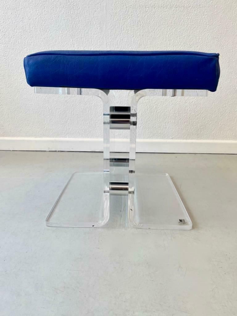 1/4 Vintage Acrylic & Faux Leather Stool By Marais International, France 1970s photo vinterior