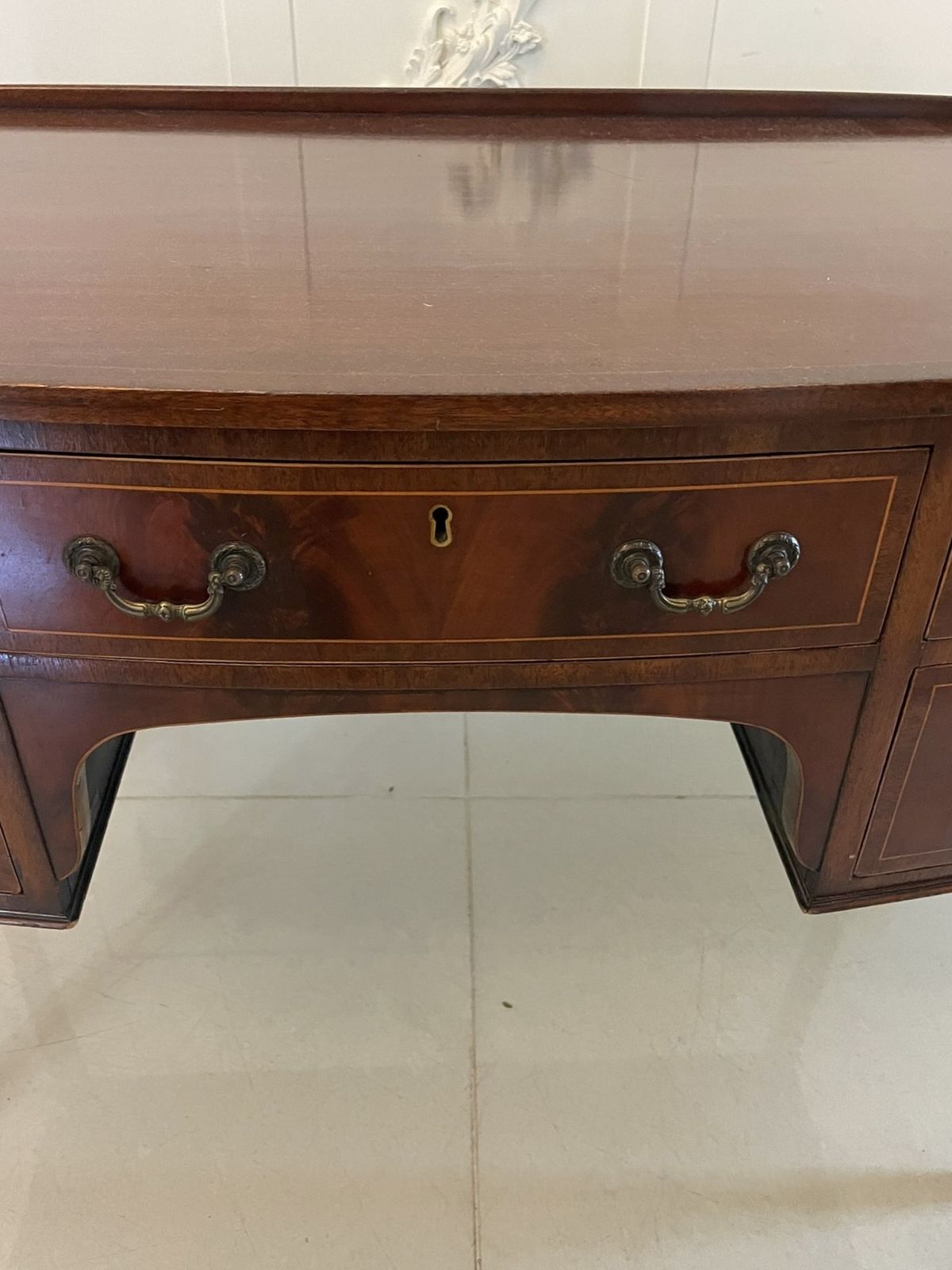 Antique Early 20th Century Mahogany Bow Front Inlaid Sideboard photo furniture