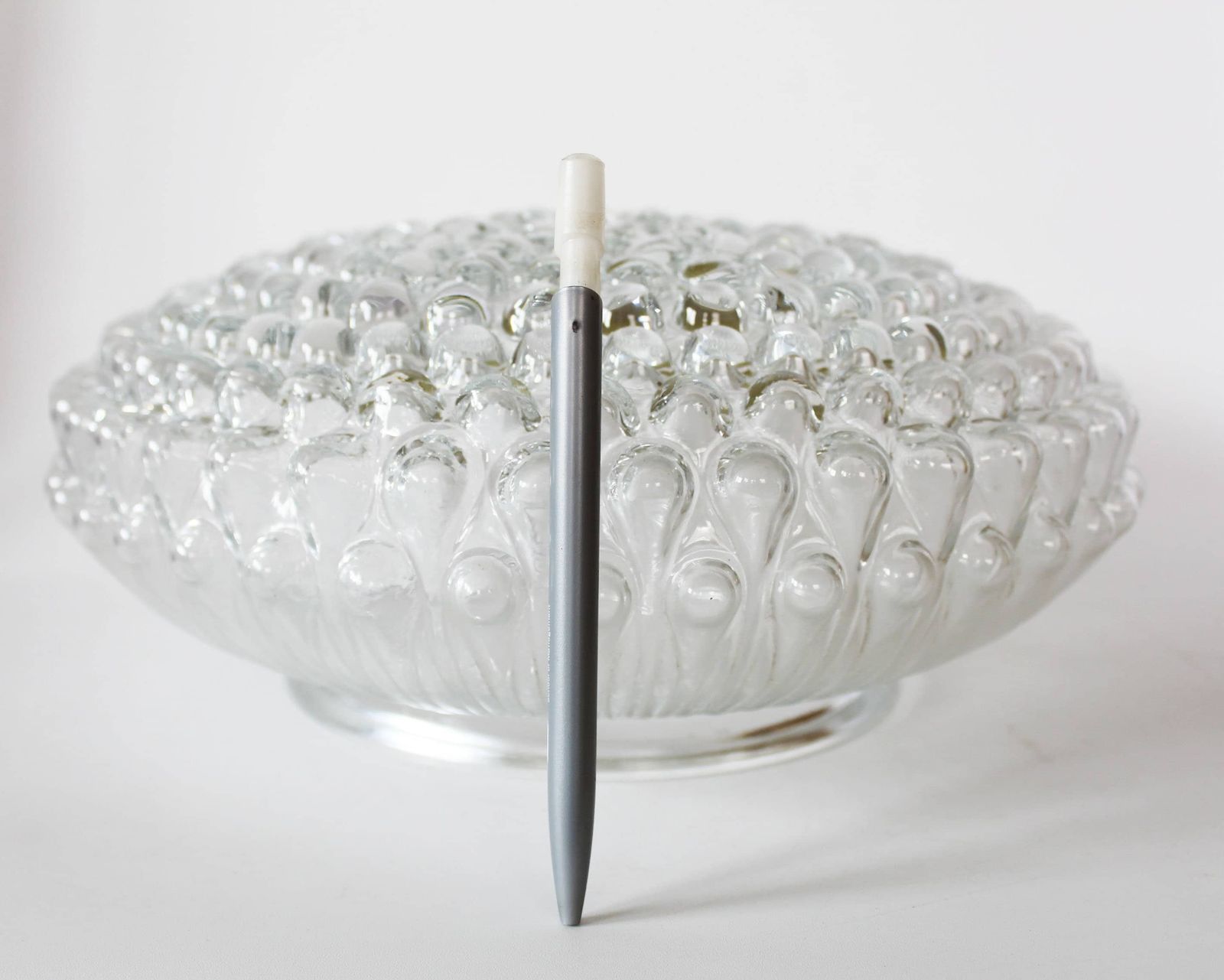 Grote Vintage Glazen Lampbol, Bubbel Glas, Mid Century Retro Design, Rond Transparant, Architecturaal photo Verlichting