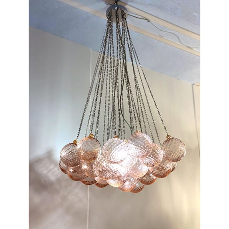 Contemporary Pink “Ballotton” Murano Glass Spheres Chandelier By Simoeng photo furniture