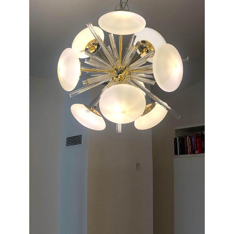 Contemporary Triedro And White Murano Glass Sputnik Gold Chandelier photo Lighting