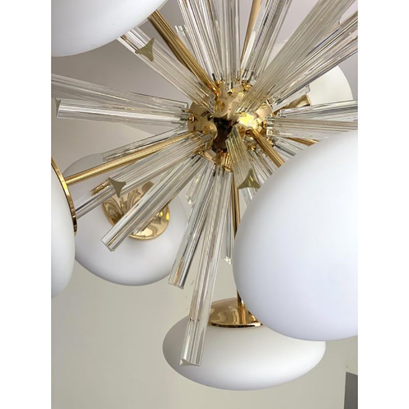 photo for sale Contemporary Triedro And White Murano Glass Sputnik Gold Chandelier