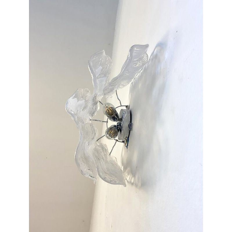 photo for sale Set Of Two Transparent And White “Fiamma” Murano Glass Wall Sconces