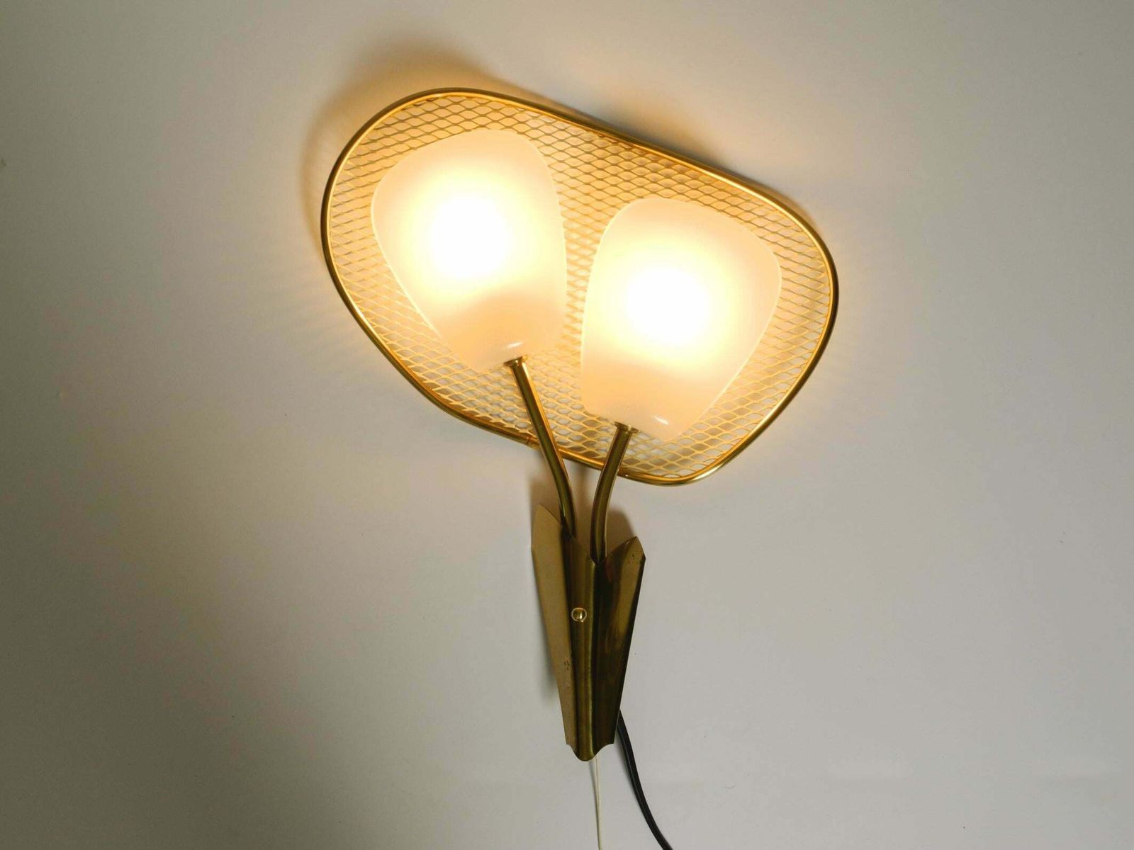 Pair Of Large Mid Century Expanded Metal Wall Lamps With Plexiglass Shades photo Lighting