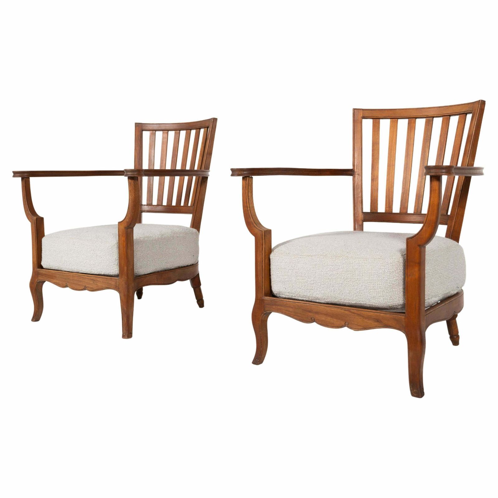 Pair Of Wooden And Fabric Armchairs, 1960s   New Upholstery