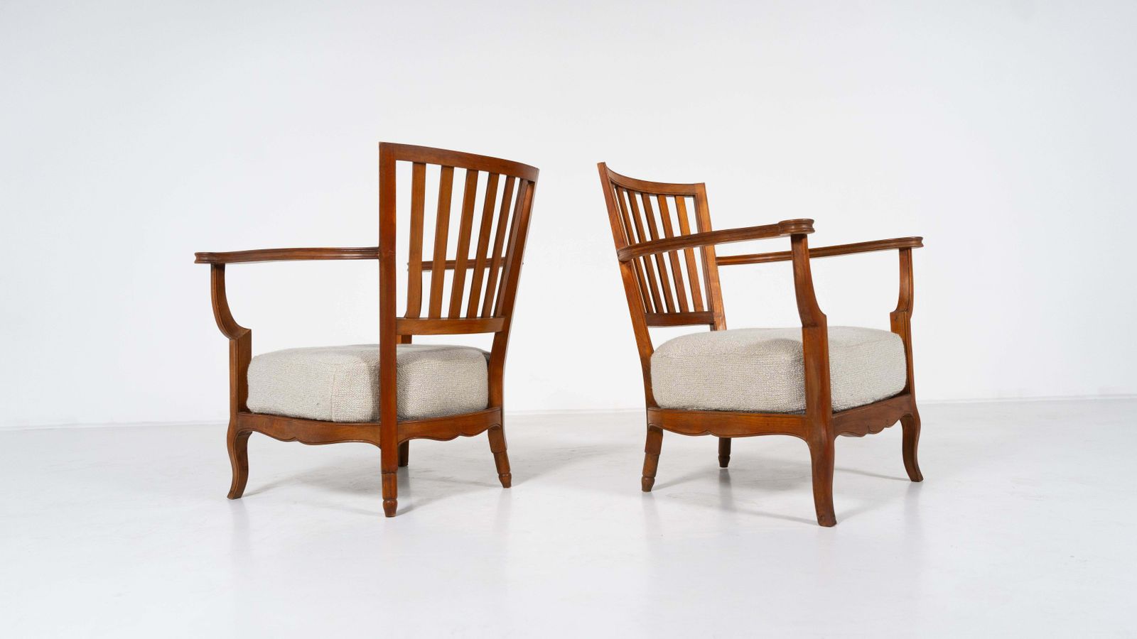 Pair Of Wooden And Fabric Armchairs, 1960s   New Upholstery photo for sale