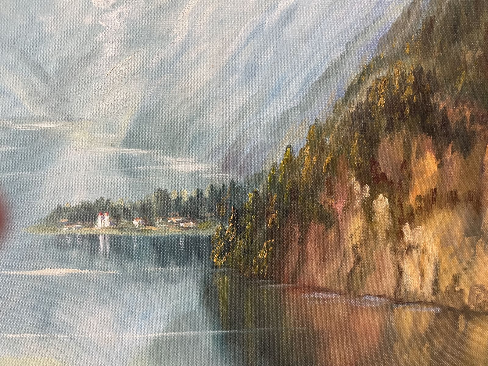 Oil Painting Of Königssee Lake In Berchtesgaden, Germany Signed photo 895.0