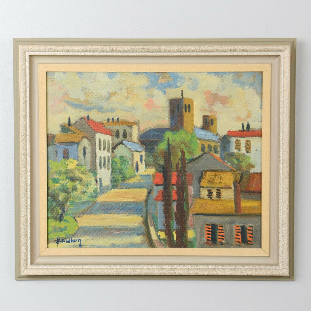 French Village Landscape Oil Painting By Listed Artist Jack Eichborn photo Art