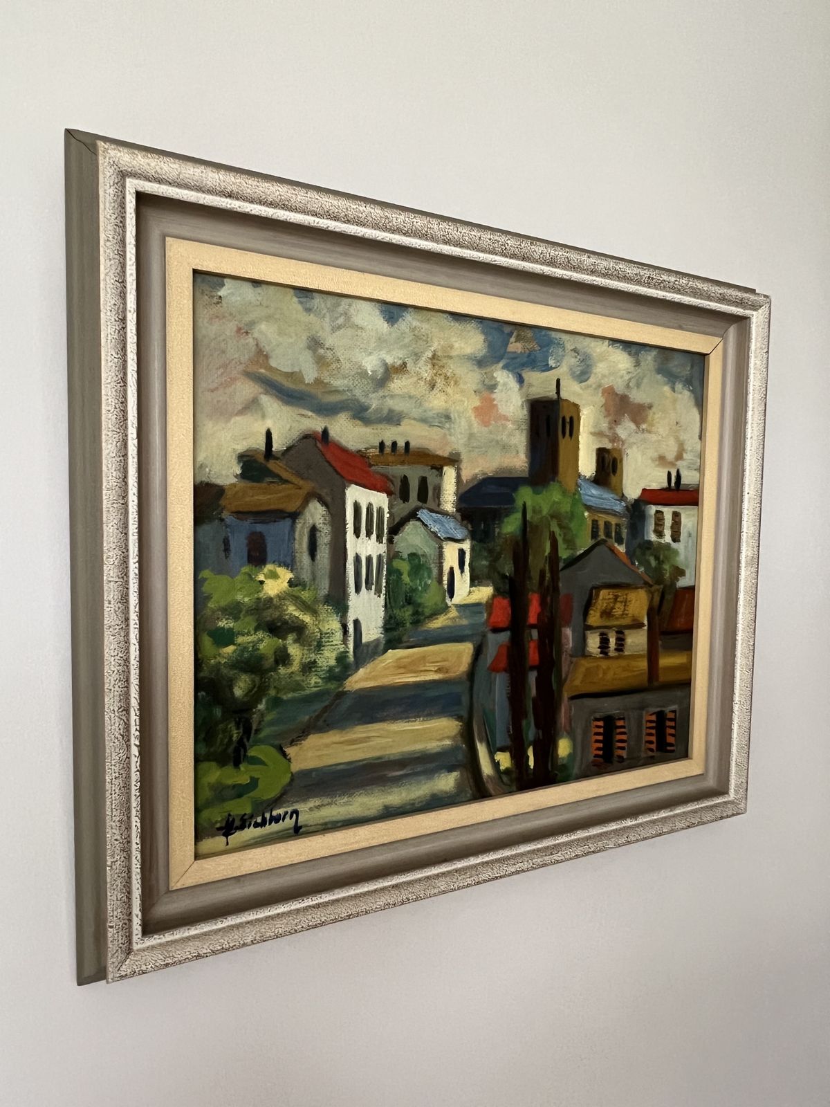 685.0 French Village Landscape Oil Painting By Listed Artist Jack Eichborn photo