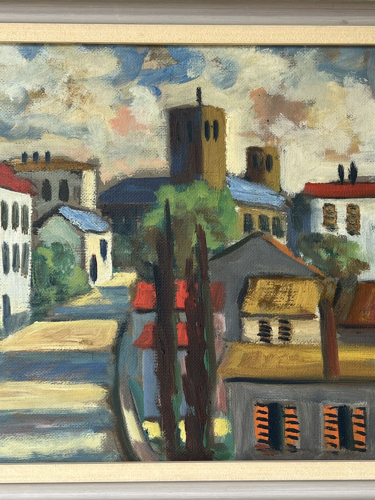 photo buy French Village Landscape Oil Painting By Listed Artist Jack Eichborn
