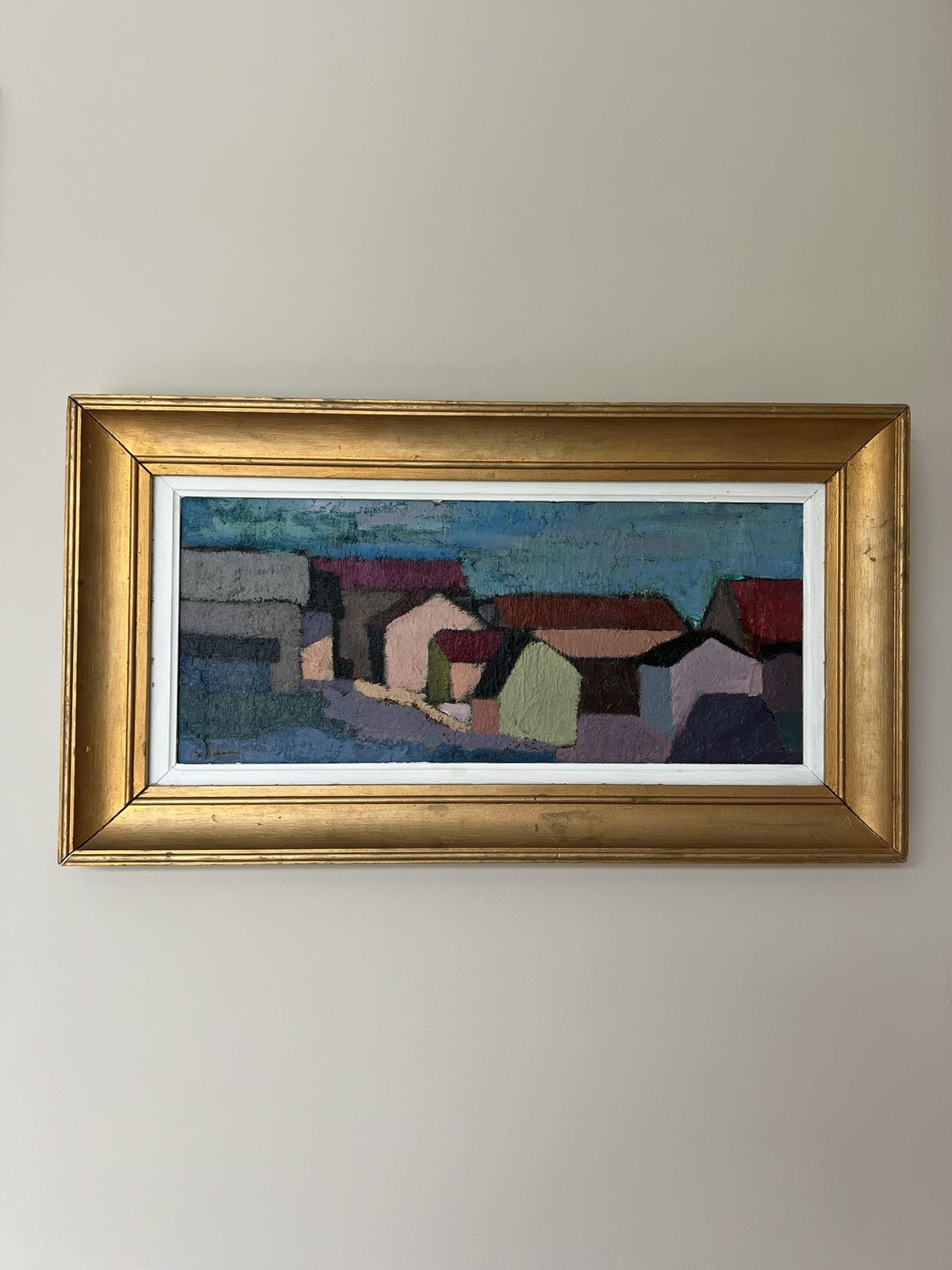 Cubist Houses Oil Painting On Board  By Listed Swedish Artist photo vinterior