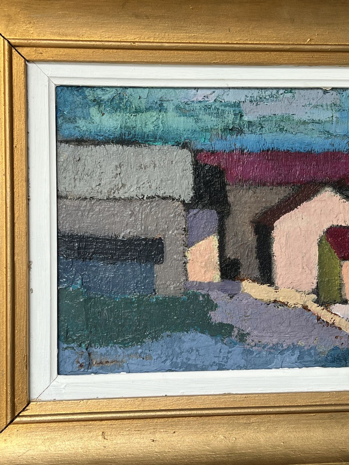 Art Cubist Houses Oil Painting On Board  By Listed Swedish Artist photo