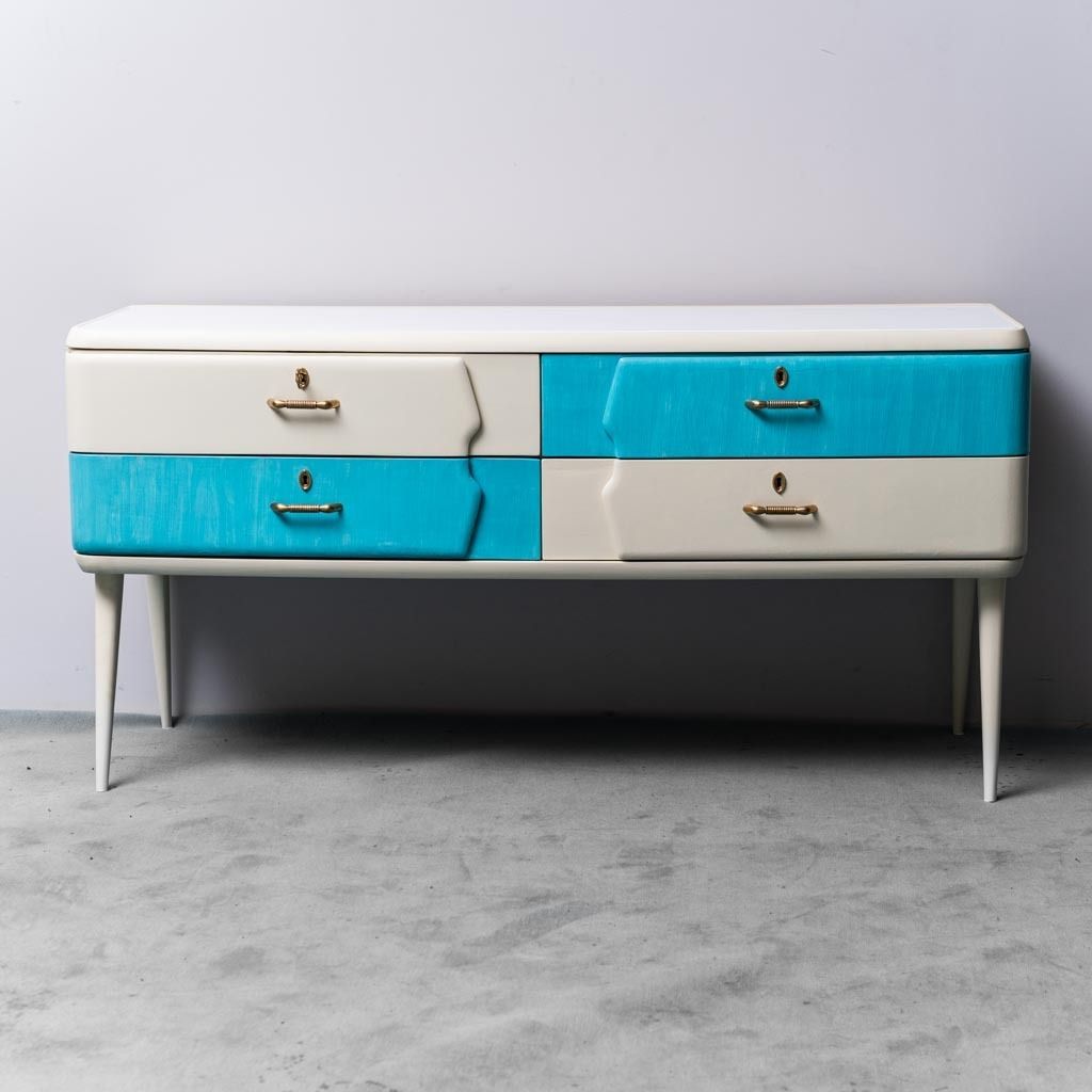 Sideboard Mobile White Wood Metal 60s Vintage Modern Antique photo vintage