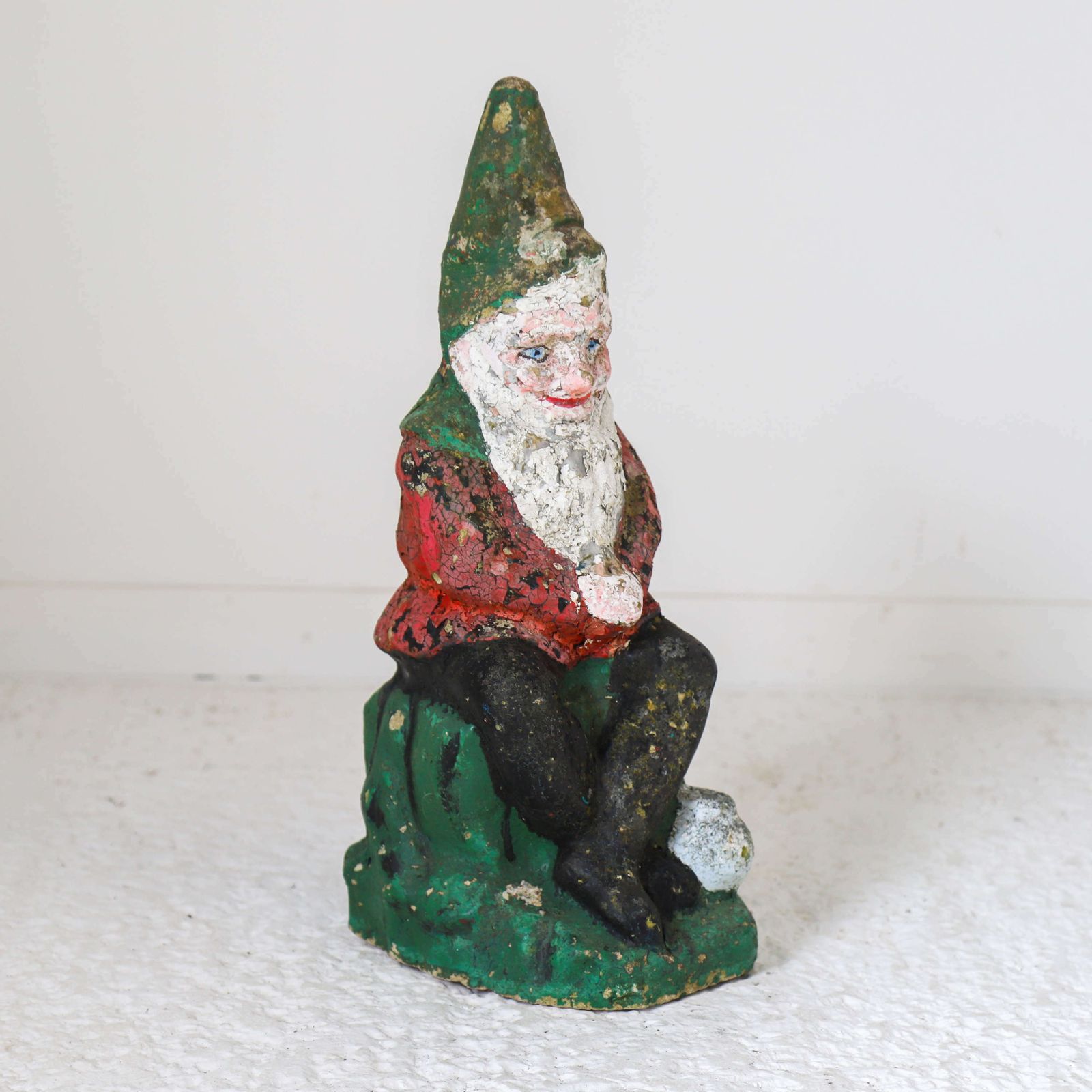 English Circa 1930s Garden Gnome Cast Stone Original Flaky Paint photo 350.0