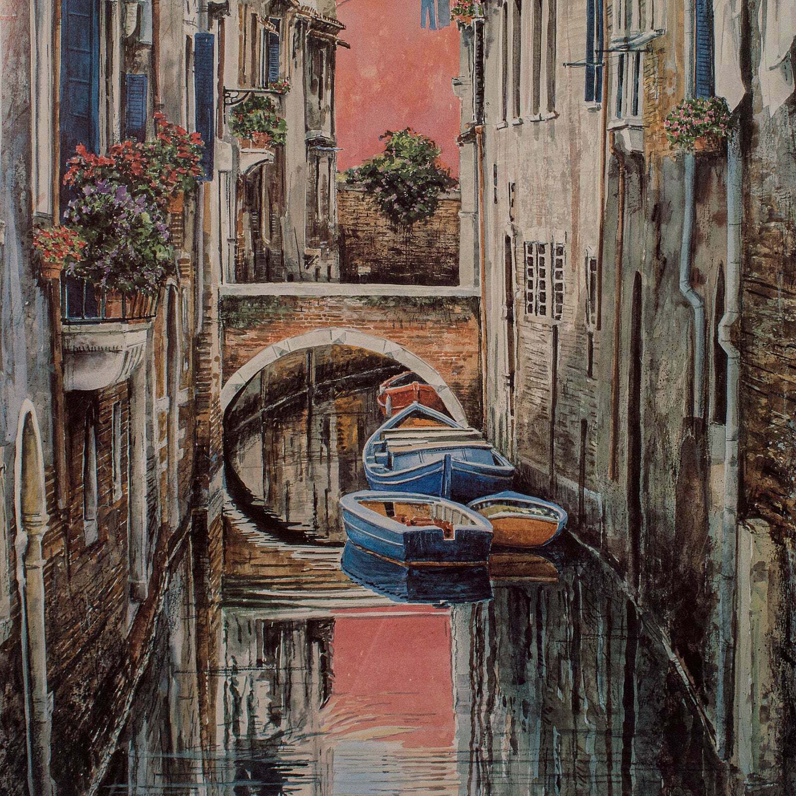 Large Contemporary Venice Print, Continental, Framed, Venetian Canal Scene, Art photo Art